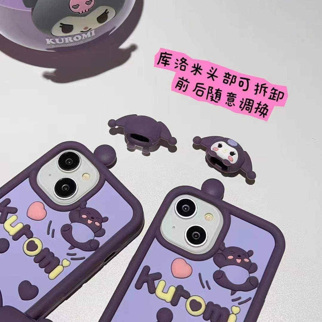 Cartoon silicone Kuromi iPhone case 11-15PM.