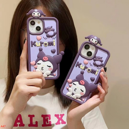 Cartoon silicone Kuromi iPhone case 11-15PM.