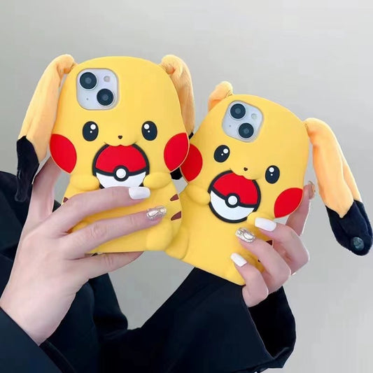 Long ear silicone Pikachu iPhone case 11-16PM.