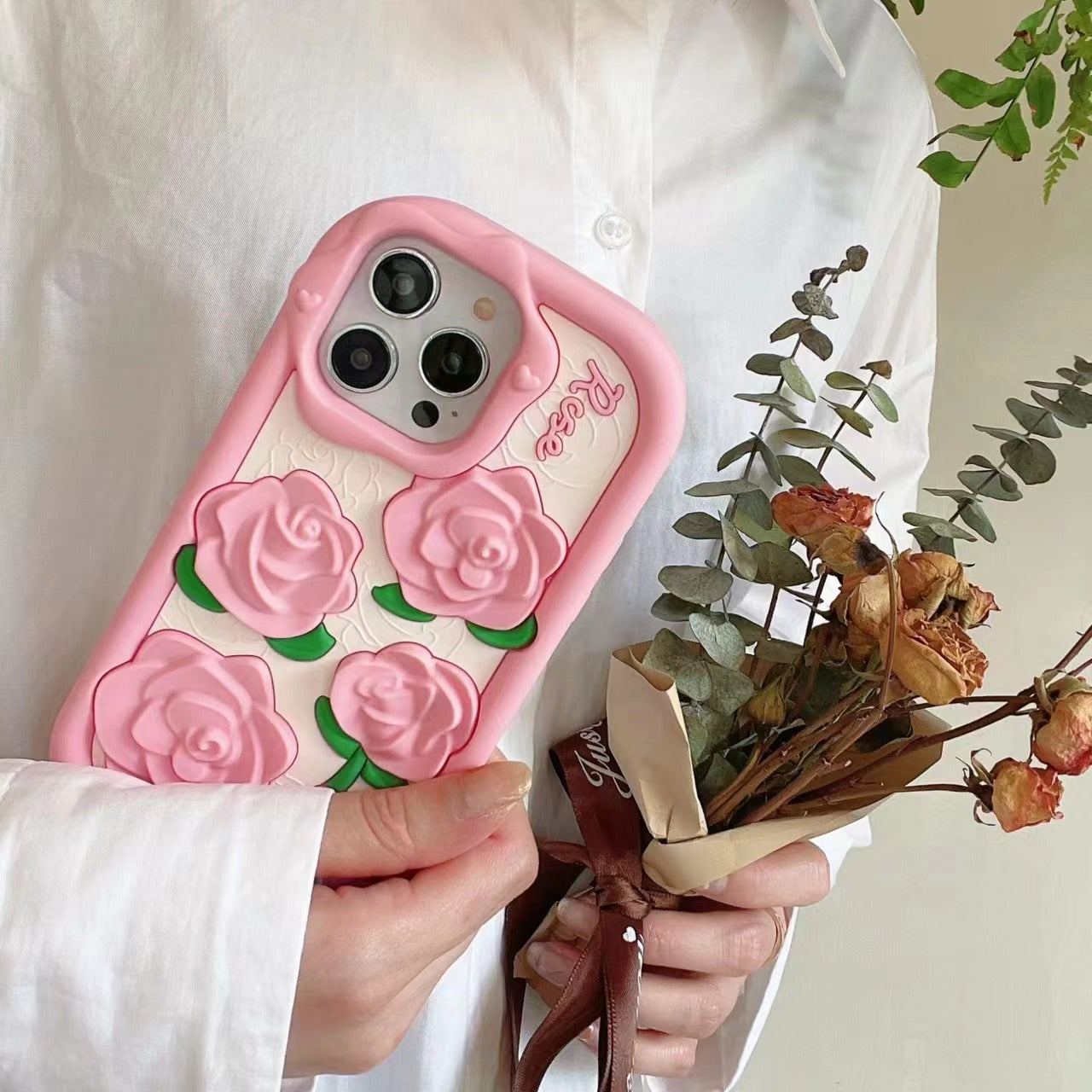 Pink Rose Flower case for iPhone 11-15PM.