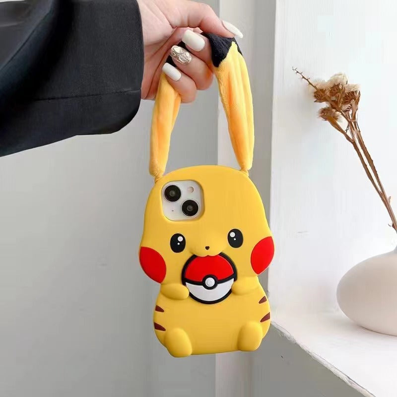 Long ear silicone Pikachu iPhone case 11-16PM.