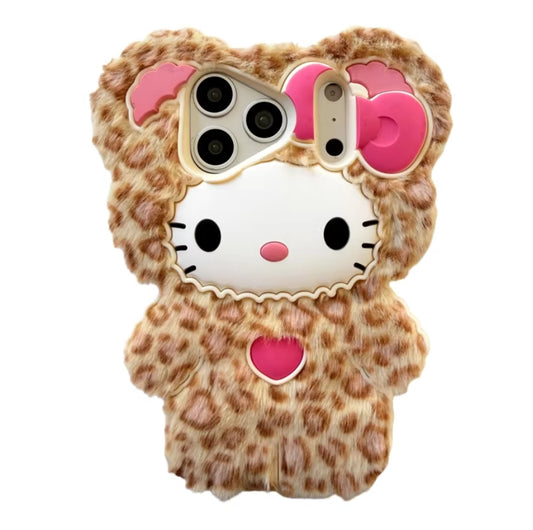 Leopard cheetah KT phone case furry,plush, iphone 12promax-17series,buy 1 get 3 gifts.Free shipping