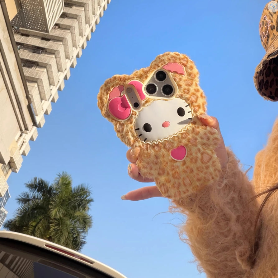Leopard cheetah KT phone case furry,plush, iphone 12promax-17series,buy 1 get 3 gifts.Free shipping