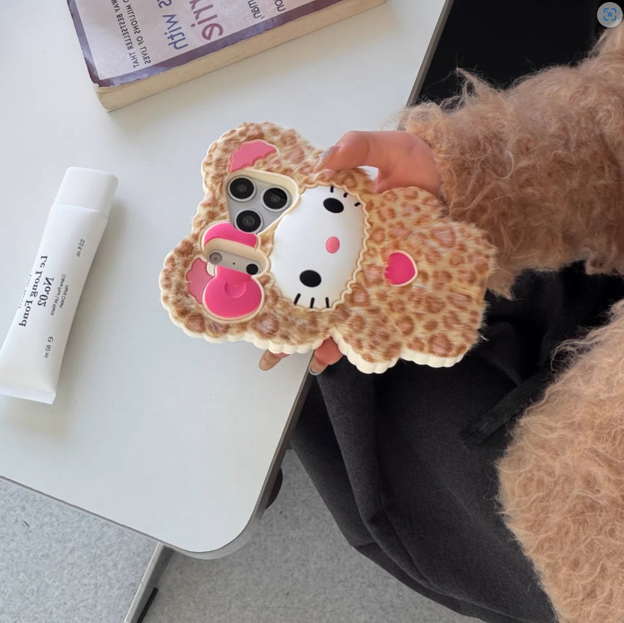 Leopard cheetah KT phone case furry,plush, iphone 12promax-17series,buy 1 get 3 gifts.Free shipping