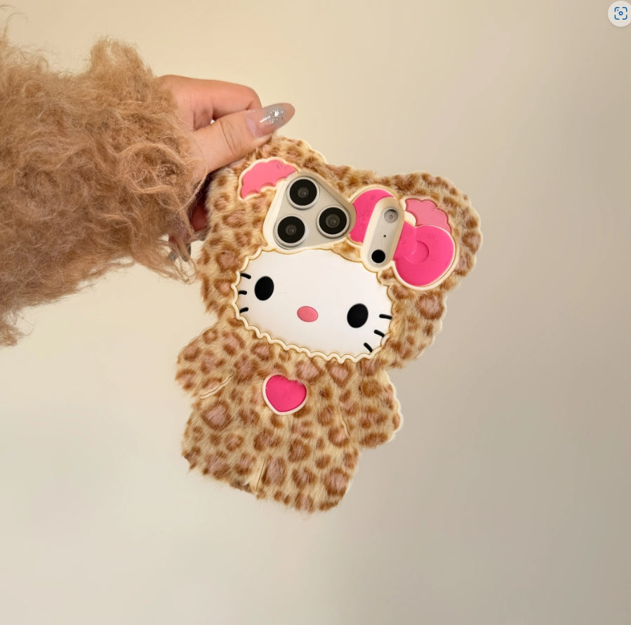 Leopard cheetah KT phone case furry,plush, iphone 12promax-17series,buy 1 get 3 gifts.Free shipping
