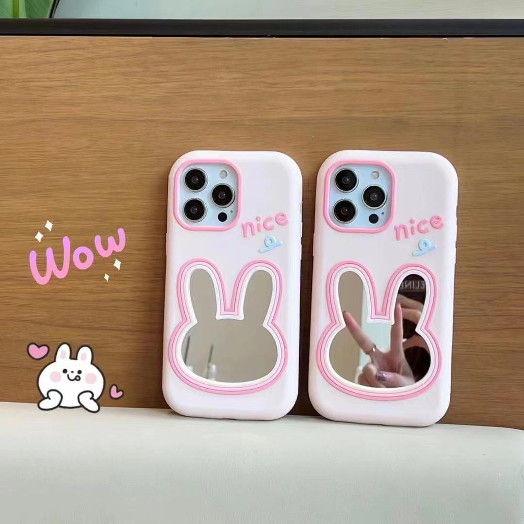Bunny silicone mirror case for iPhone 11-15PM series.
