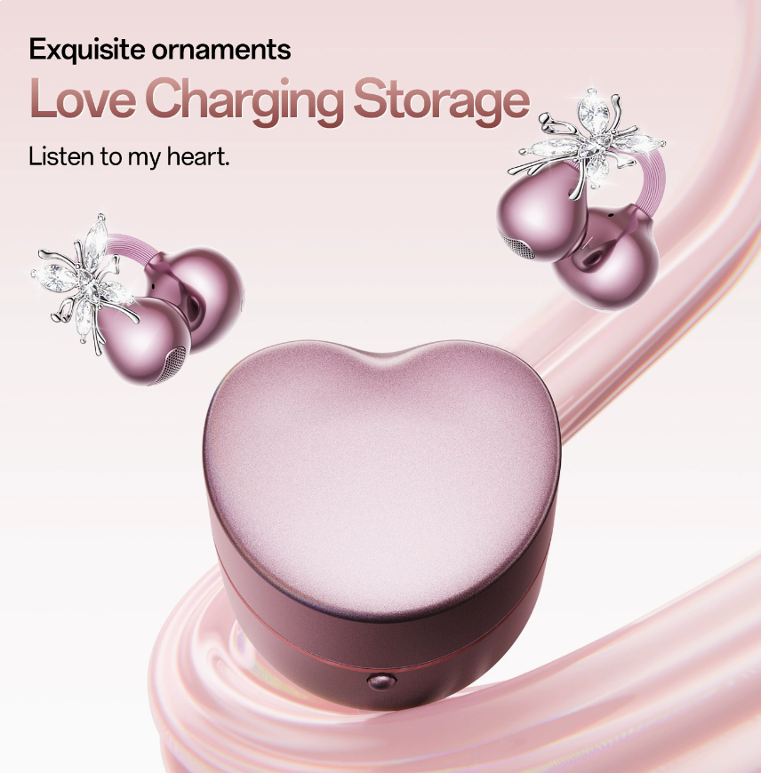 Bluetooth earphones wireless clip-on headphones for lady,girly,gifts for her.