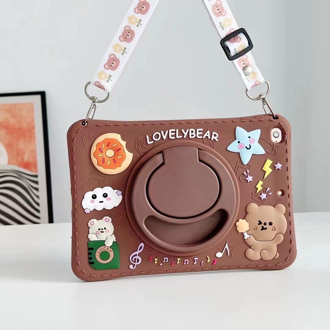 Brown bear iPad shockproof shell, Brown bear 360° rotating stand & hand strap.