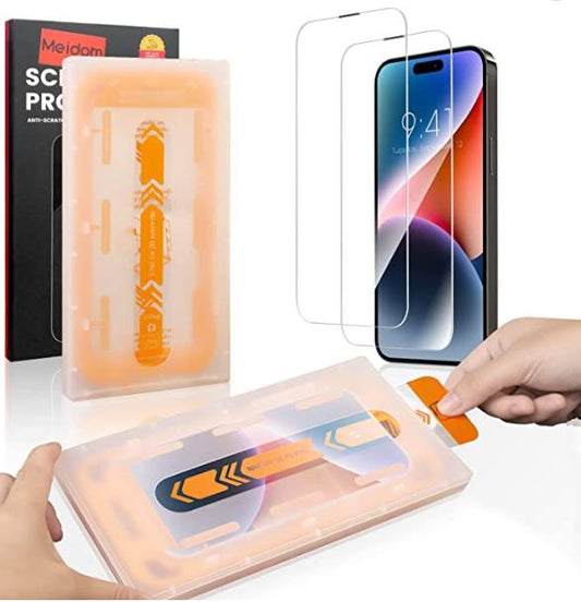 iPhone Screen Protector 2-Pack [Auto Dust-Elimination] Full Coverage Quick Film, 9H Tempered Glass, Scratch-Proof No Dust No Bubble, HD Clear Screen Protector