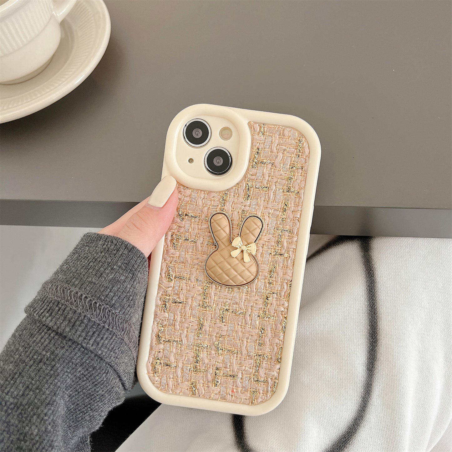 Frosted soft phone case with 3D metal bunny,iPhone11-14Promax.