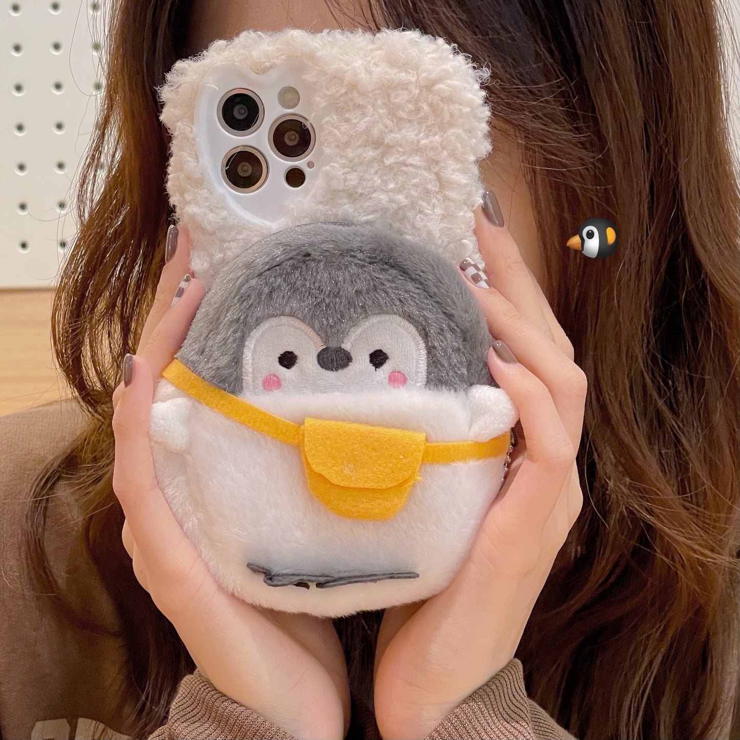 Furry Penguin coin purse phone case,iPhoneX-14Promax.