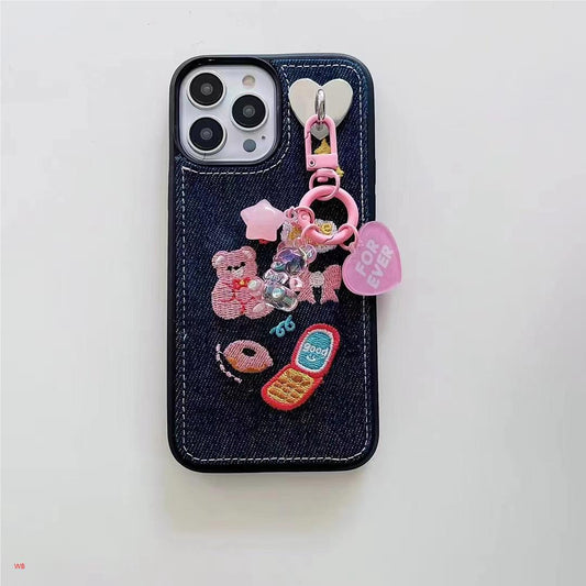 iPhone case With pendant,Cowboy Embroidery,Cowboy bear embroidery.
