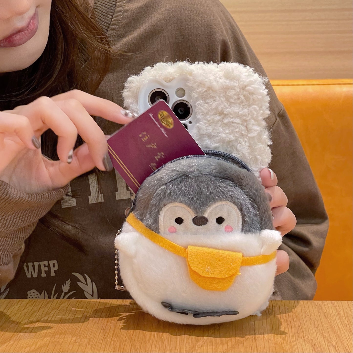 Furry Penguin coin purse phone case,iPhoneX-14Promax.