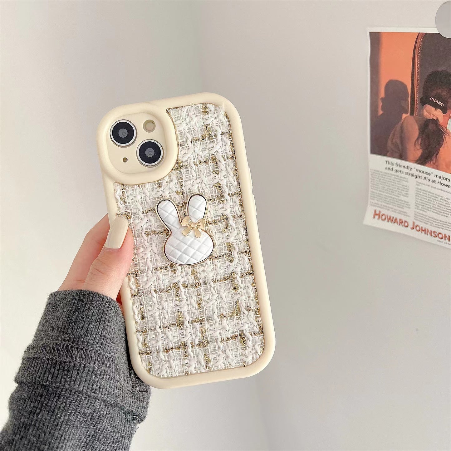 Frosted soft phone case with 3D metal bunny,iPhone11-14Promax.