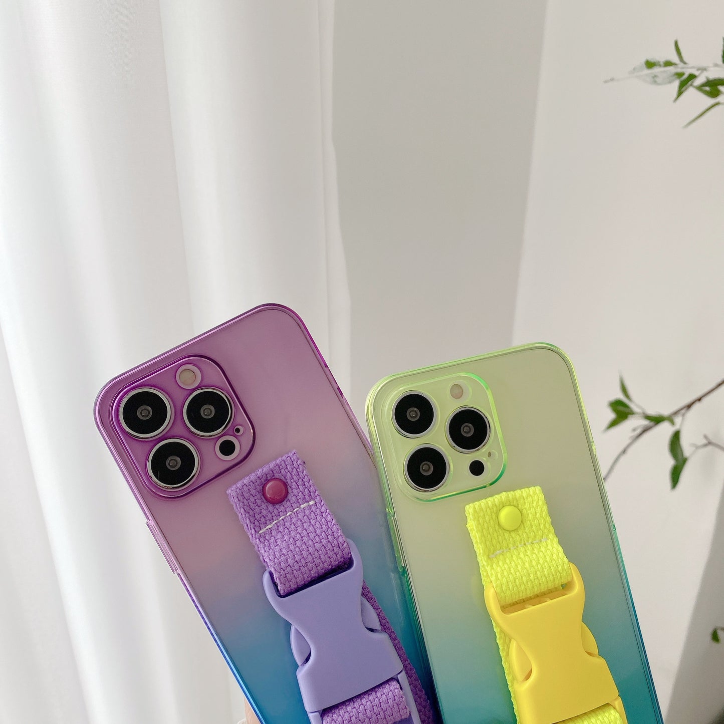 Gradient color hiking buckle belt with phone case,iPhoneX-14Promax.