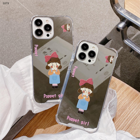 4 corner drop-proof mirror phone case,Little girl,iPhoneX-14Promax.