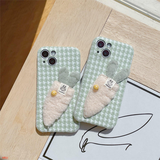 3D Carrot Plush Phone Case,Houndstooth,iPhone11-14Promax.