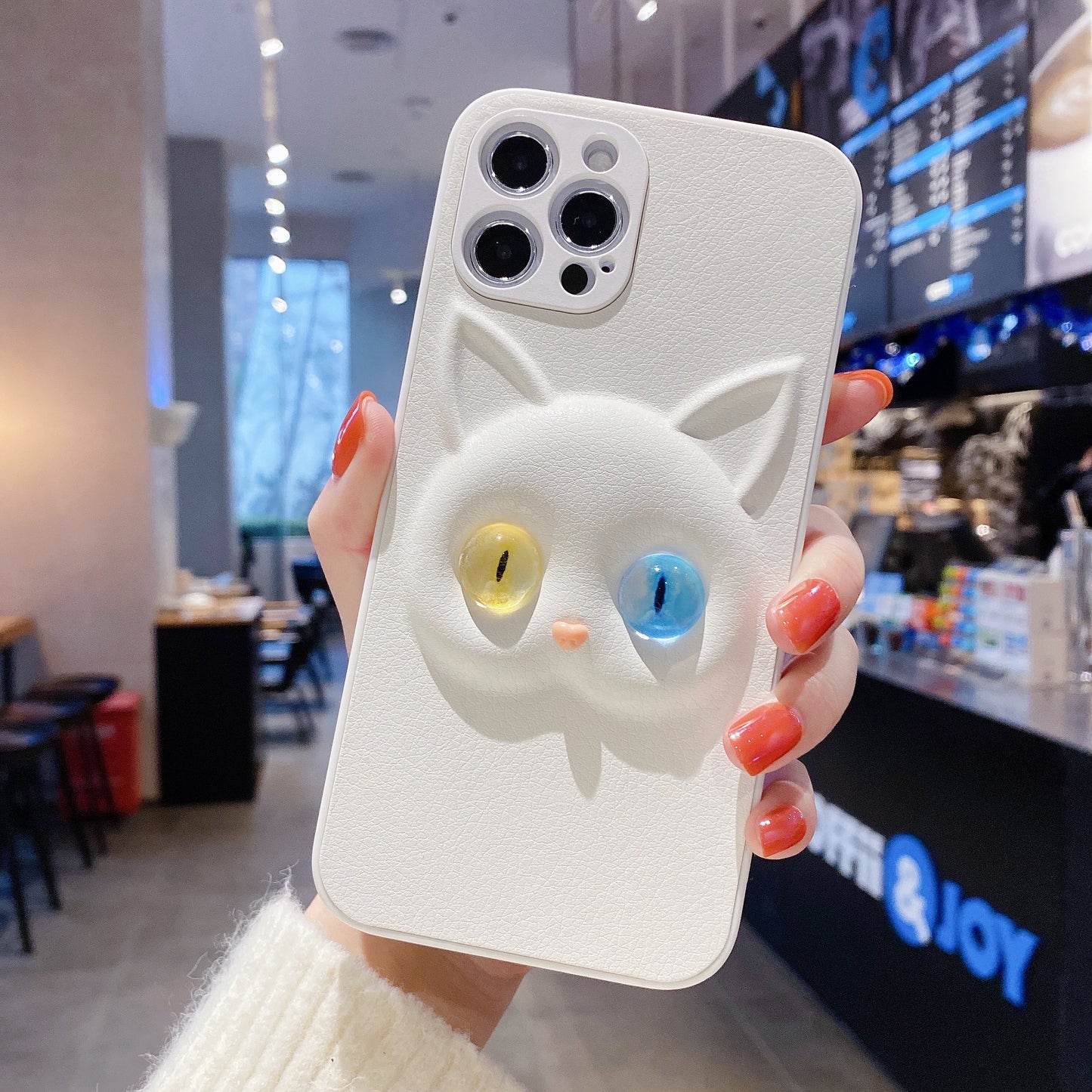 iPhone case,3D White Cat.