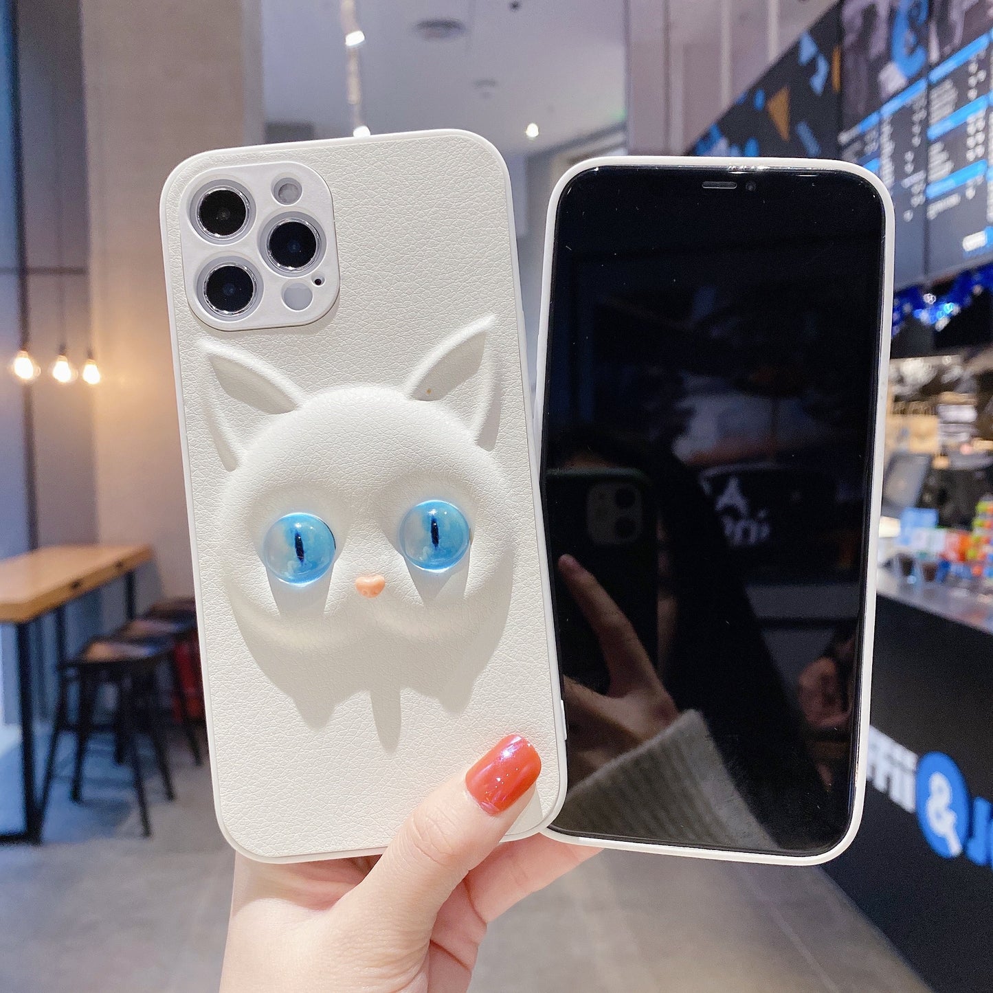 iPhone case,3D White Cat.