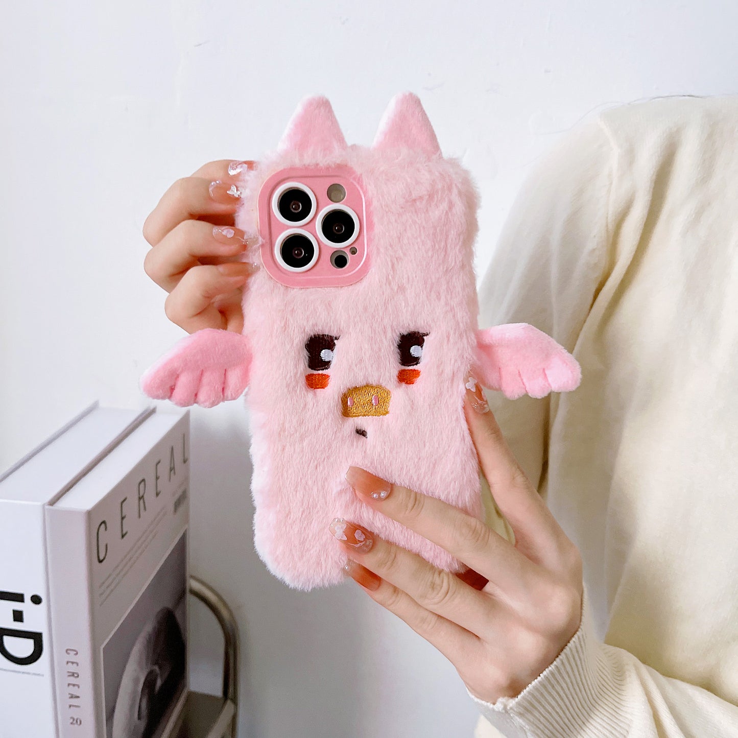 iPhone case,Plush pink flying piglet.