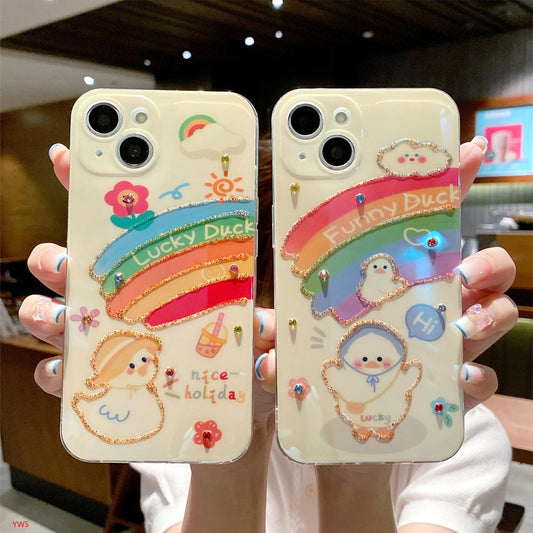 iPhone case,Rainbow and cute duck,iPhoneX-14Promax.