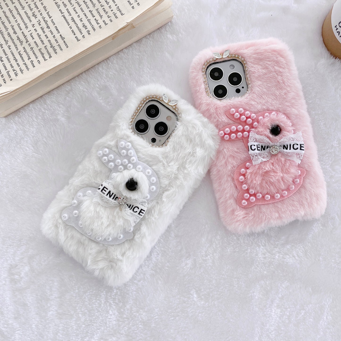 iPhone case,Phone cover,Plush pearl rabbits.