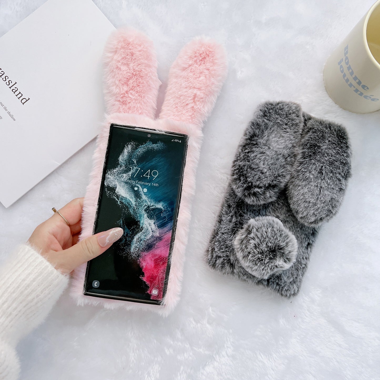 Fluffy Bunny case for iPhone/Samsung phone,S22/23/24/25 Series,Plush rabbit ears.free shipping.