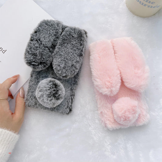 Fluffy Bunny case for iPhone/Samsung phone,S22/23/24/25 Series,Plush rabbit ears.free shipping.