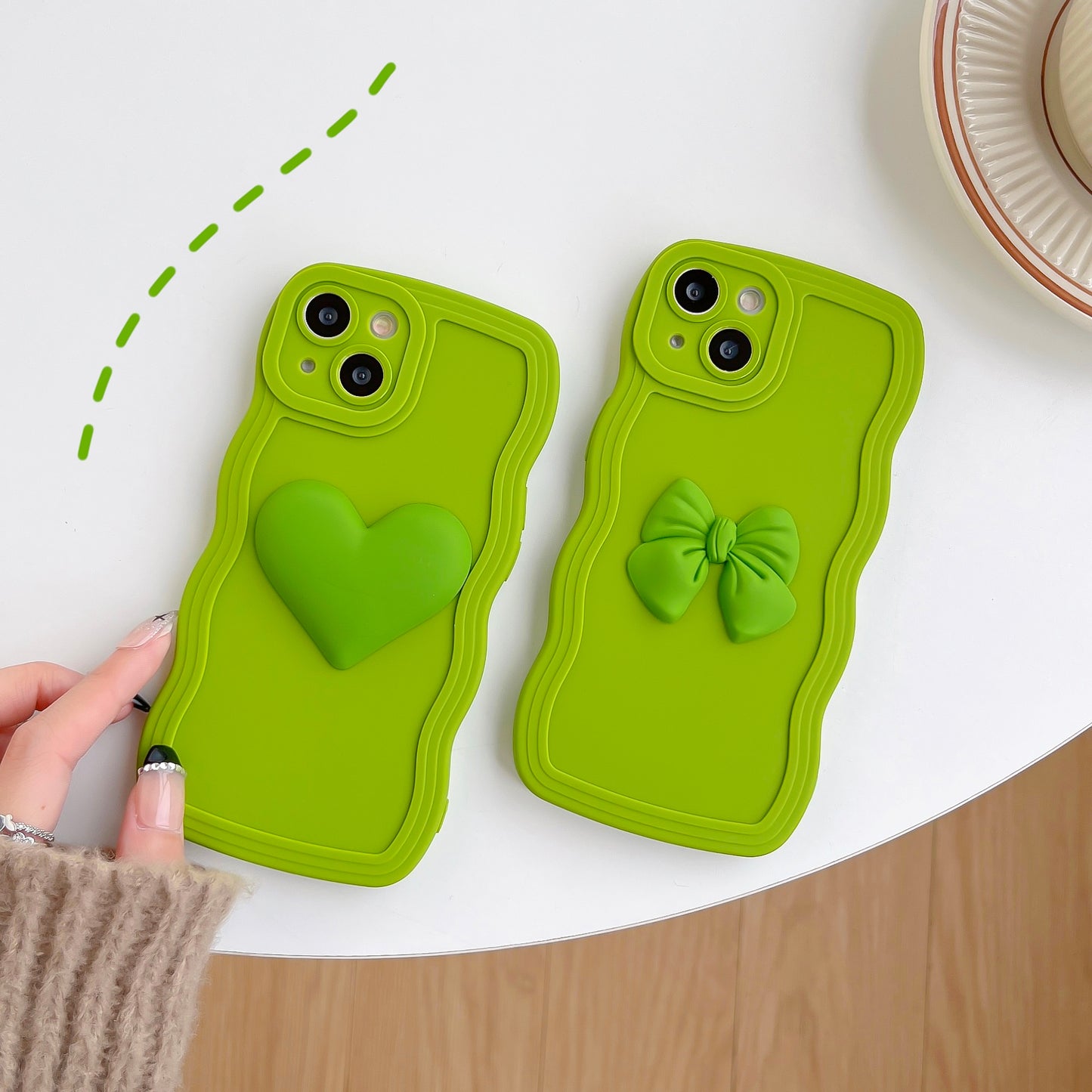 iPhone case,Green hearts and bows,iPhoneX-14Promax.